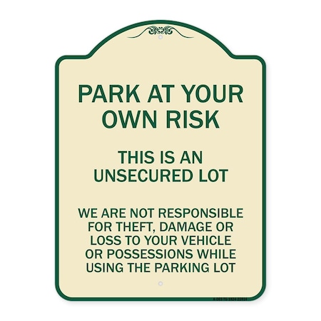 Signmission This Is an Unsecured Lot We Are Not Responsible for Theft Damage or Loss to Your Vehi, TG-1824-22814 A-DES-TG-1824-22814